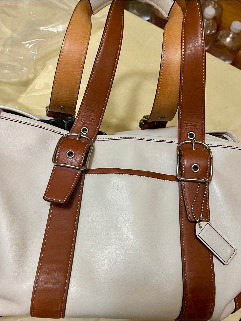 COACH Tote bag. Beige with brown trim Very gently used